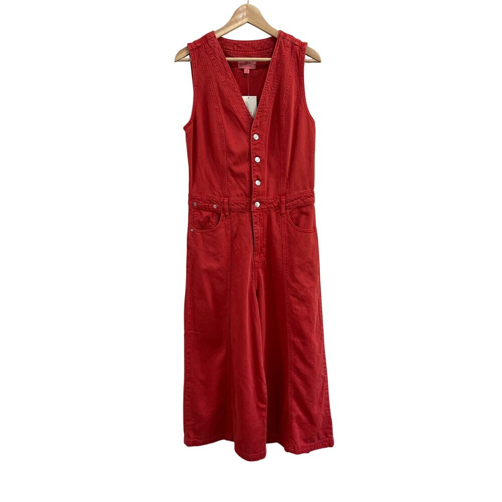 Universal Thread Red Utility Jumpsuit Cropped Wide Leg Pockets Size 8 NWT